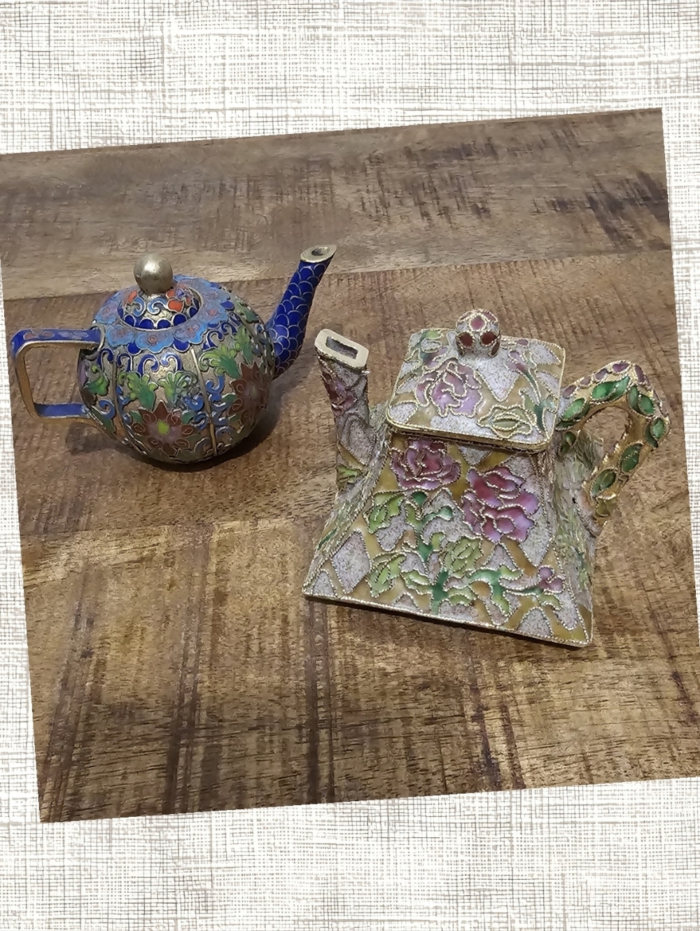 NYCO Cloisonné Floral Teapot Pair Hand Enamelled